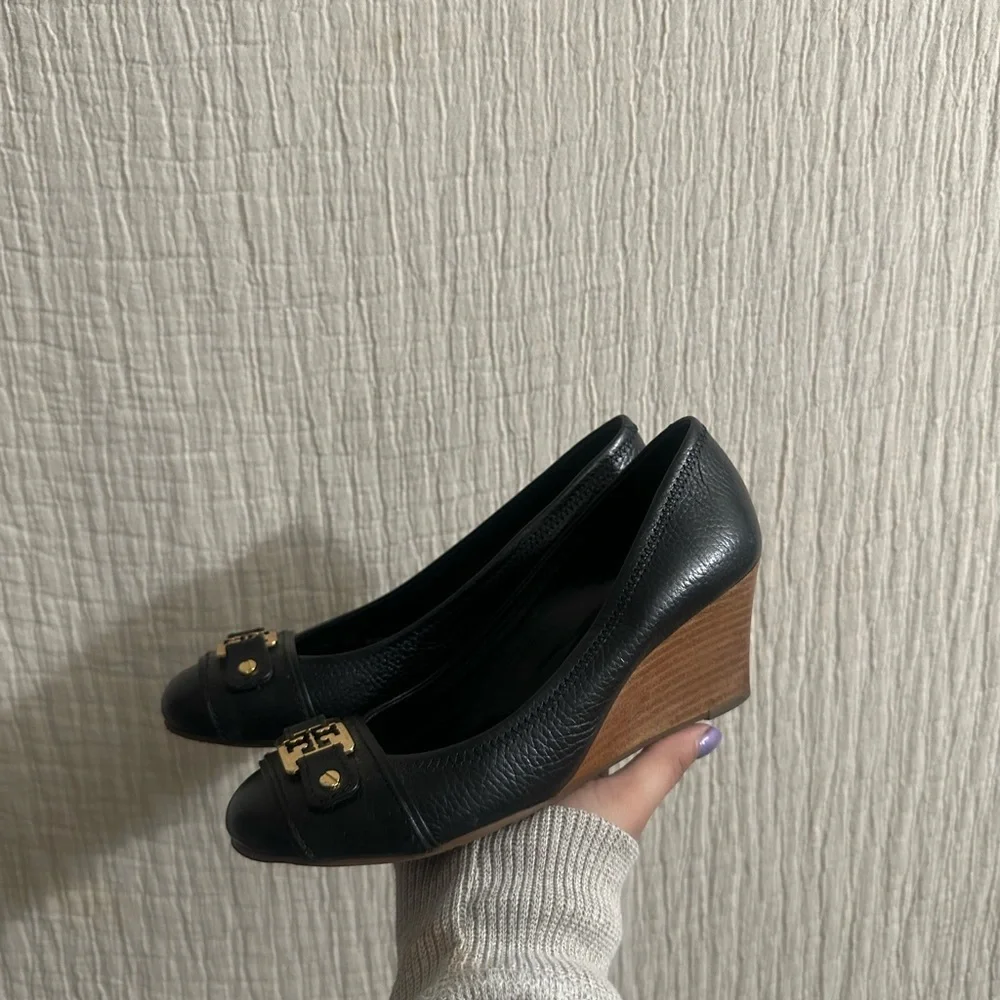 Tory Burch Black Flats with Gold Detailing